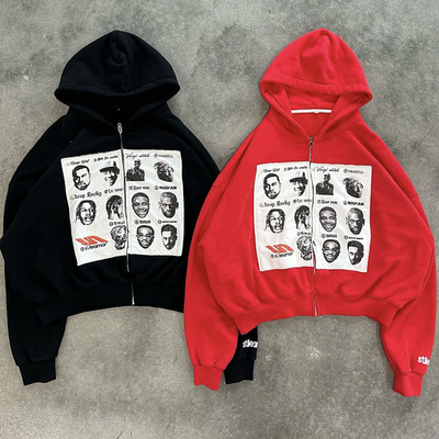 Άνοιξη / Φθινόπωρο / Χειμώνας Custom Zip Up Hoodie Heavyweight Distressed Embroidery Patch για άνδρες