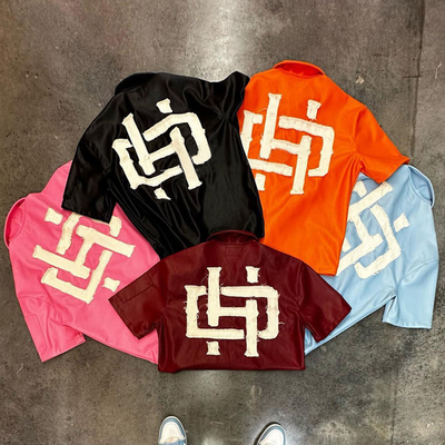 Προσαρμοσμένο Streetwear Hip Hop Heavyweight Distressed Applique Patch Zip Up False Pu Leather Jacket T Shirt για άνδρες