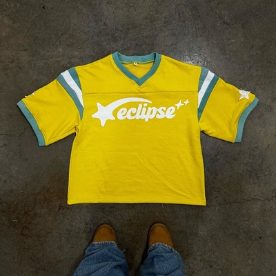 Τύπο Custom Logo Γαλλικό Terry βαρέος βάρος κουτί κομμένο μπλουζάκι άνδρες Ρετρό ποδοσφαιρικό πουλόβερ