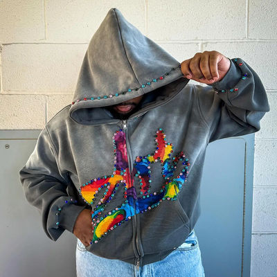 Προσαρμοσμένο σιδηροδρομικό φερμουάρ με φερμουάρ 450 gsm παχύ βαρύ βάρος εκτύπωση οθόνης λογότυπο φερμουάρ με φερμουάρ άνδρες