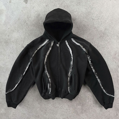 Καθιερωμένο Hoodie Streetwear Vintage Φραγκισμένη Λωρίδα 100% Βαμβάκι Distressed Zipper Heavyweight Boxy Fit Κριτικές Hoodies