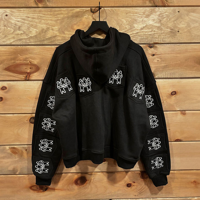 Προσαρμοσμένο πλήρες πολλαπλές τσέπες Zip Up υπερμεγέθους κομμένο Hoodie άνδρες Unisex κεντήματα εκτύπωση Heavyweight Hoodies