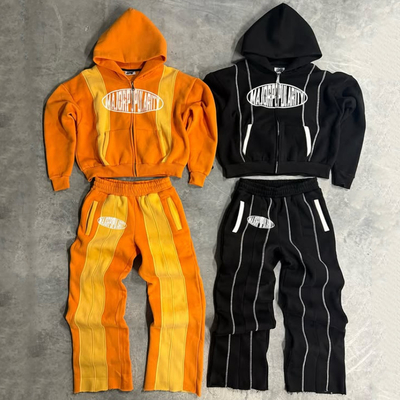 Προσαρμοσμένα χρώματα μπλοκαρισμένα Sweat Suits Patchwork Hoodie και Sweatpants Set Heavyweight Baggy Tracksuits για άνδρες γυναίκες