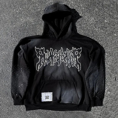 Προσαρμοσμένο λογότυπο βαριά βαμβακερά hoodies patchwork αναστατωμένο κέντημα ρούχα δρόμου oversized boxy πουλόβερ hoodie για άνδρες
