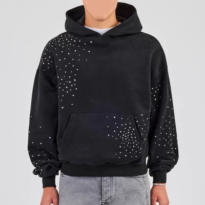 Προσαρμοσμένο πουλόβερ Hoodie Άνδρες Streetwear Βραβείο κεντήματα Vintage Acid Wash Oversized Drop Shoulder Rhinestone Hoodie