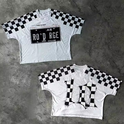Κατασκευαστής T-Shirt Custom Plaid Vintage Διπλό στρώμα 100% Βαμβάκι Oversized Boxy High Quality Streetwear Cropped Ανδρικά T-Shirts