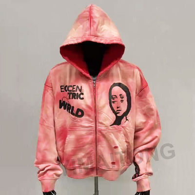 Ανδρικό Vintage Hoodie με ξεθωριασμένο χρώμα, φθαρμένο, με μεγάλη κουκούλα και φερμουάρ, French Terry Streetwear
