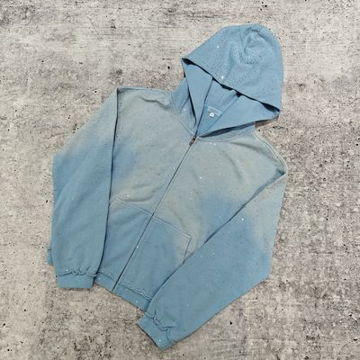 Προσαρμοσμένο 2025 Streetwear Βαρύ Βάρος Rhinestone Hoodie Unisex Blank Vintage Sun Faded Acid Wash Zip Up Oversized Hoodies